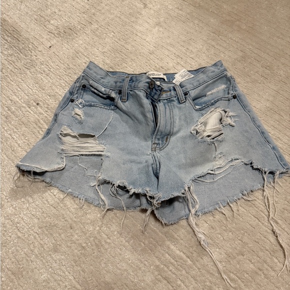 Abercrombie & Fitch Blue Jean Shorts High-Waisted Distressed - Picture 1 of 7